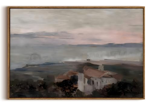 OIQArtOIQ Vintage Landscape Canvas Wall Art Framed Natural Scenery Painting Artwork Prints France Country Wilderness Farmhouse Decor Pictures Kitchen Bedroom Living Room Bathroom - color: Coastal Town, size: 24x36 in