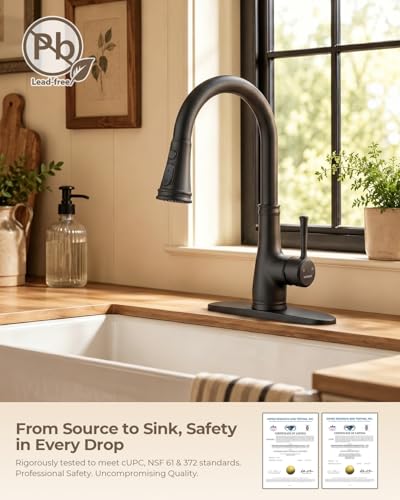 WEWE Vintage Kitchen Faucet with Pull Down Sprayer, Stainless Steel 1 or 3 Hole High Arc Single Handle Antique Sink Faucet for Classic Modern Ktichen, Matte Black Bar & Prep Sinks - color: Matte Black, style: Vintage