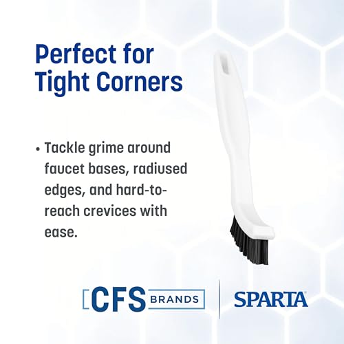 SPARTA Flo-Pac Grout Brush with Nylon Bristles, Scrubber with Handle for Bathroom and Kitchen Tile, 8", White - color: White, size: 8 Inches