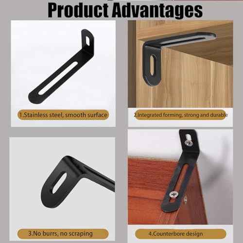 3"x1.2"x0.6"Adjustable Right Angle Brackets Metal L Bracket Heavy Duty 90 Degree Corner Fastener L-Shape Corner Brace Support Black Shelf Bracket , 10Pcs - size: 3"x1.2", style: BLACK/10PCS