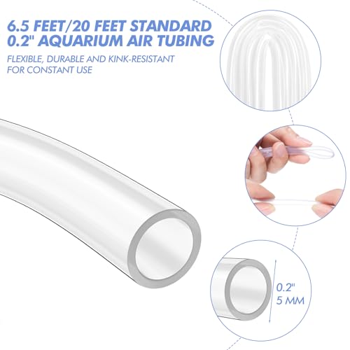 Shappy 20 Feet 36 Pcs Aquarium Air Pump Accessories, Standard 1/5" Tubing Aquarium Air Tubing for Fish Tank Contains Stones, Check Valves, Suction Cups, Straight Connectors, T-connectors