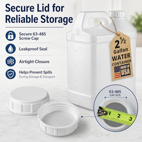 kitchentoolz 2.5 Gallon Water Jug – Water Container Heavy-Duty HDPE Carboy for Automotive Used Oil Container & Liquid Storage – 10 Liter Water Jugs with Secure Lid – Made in USA - color: Translucent