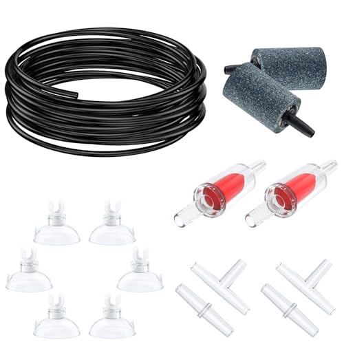 Pawfly 26 Feet Aquarium Air Tubing Standard 3/16" Airline Tubing Air Pump Accessories with Air Stones, Check Valves, Suction Cups and Connectors