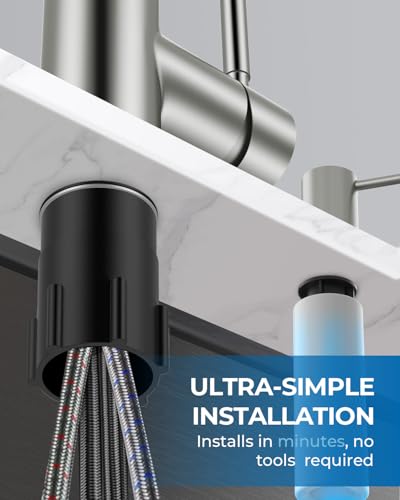 WEWE Kitchen Faucet with Soap Dispenser and Pull Down Sprayer, RV Single Handle Classic 3 Modes Stainless Steel Faucet for Kitchen Sink, RV, Stainless Steel - color: Brushed Nickel, style: Classic