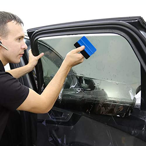 Durable Black Felt Edge Vinyl Squeegee Tool 4-Inch, Car Vinyl Film Wrapping Decal Window Tint Work, Professional Scratch Free Squeegee (Pack of 3) - color: Blue-1