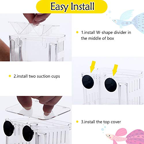Aquarium Fish Breeding Box, Acrylic Double Layer Fishes Isolation Box/Baby Fishs Hatchery/Fry Breeder Box for Guppy,Tropical Fishes, Floating Fish Incubator Tank Divider with Suction Cups, L size