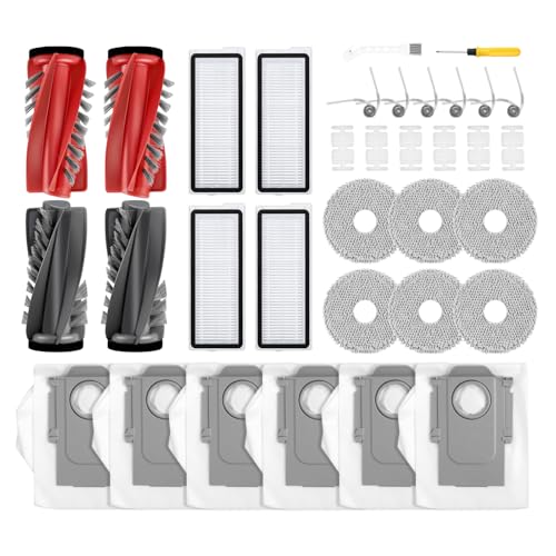 34 PCS Qrevo S5V Replacement Accessories Compatible with Roborock Qrevo Curv/S5X/Edge/Edge S5A Robot Vacuum, 2 Mainbrush, 6 Scent Tablets,4 HEPA Filters, 6 Dust Bags,6 Mop Pads, 6 Side Brush - size: for Q S5V