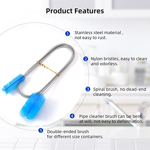 Annhua 39" Pipe Brushes Tube Cleaning Brush Flexible, Feeding Tube Brush Hose Cleaner Brush Long Metal Pipe Cleaner Brush for Drain Hole Dredging - Double-Headed Spring Brush - Blue