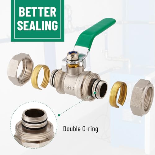 3/4" Air Piping Fittings, In-Line Ball Valve Shut-Off Fittings M8039 for Compressed Air Piping System, 175PSI Nickel-Plated Brass (2PCS)