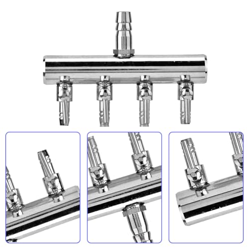 Joyzan Air Splitter Flow Control Valve, Aquarium Flow Gang Lever Pump Distributor 4 Way Stainless Steel Fish Tank Manifolds Multi Port T Shaped Line Metal Regulator Connector Airline Tubing Hose