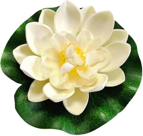 White Artificial Floating Foam Lotus Flower with Water Lily Pad, Lifelike Pond Pool Lotus Ornaments, Realistic Ornament for Home Garden Pond Aquarium Decor, Artificial Plants and Flowers, Decorations