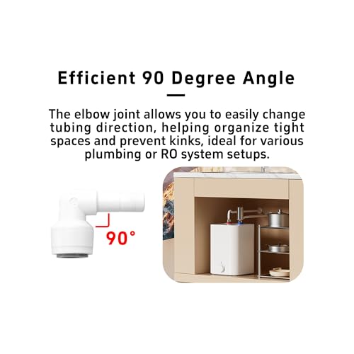 3/8 Inch Stem Elbow Connector, 90 Degree Push to Connect Plastic Quick Fittings for Water Pipe, Reverse Osmosis System, Aquarium Tubing, Easy Plug-In Elbow Joint, White (10 Pack)