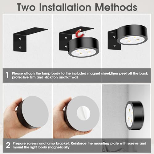 Picture Lights for Wall, 3 Lighting Modes Magnetic Art Display Light,Rechargeable Battery Operated Led Painting Light with Remote Control Dimmable & Timer,3Pack Black - color: Black, size: 3 Pack