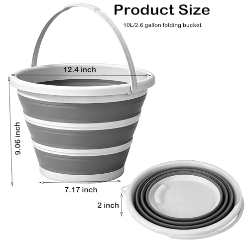 Collapsible Bucket with Handle 10L (2.6Gal), BPA Free Foldable Round Plastic Water Bucket, Portable Space Saving Tub for Car Washing Gardening Camping Fishing Home Cleaning (Grey, 10L) - color: Gray, size: 10L