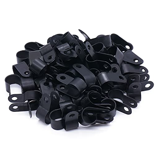 mankk 50PCS 1/2 Inch Rope Light Clips P-Style Mounting Clips Plastic Cable Clamps with Compatible Stainless Steel Pan Head Phillips Screws for Wire Management M-030-BK-LS - size: 50 Pack 1/2Inch