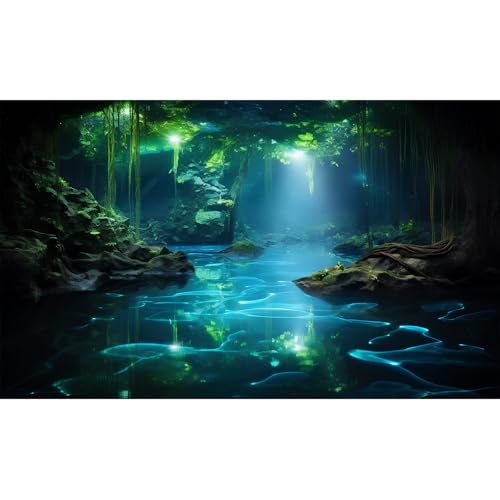 Cave Aquarium Background Underwater Cave with Light Beam Tranquil Stream Terrarium Background Mysterious Elegant Fantasy Tropical Plants Fish Tank Backdrop Wallpaper Poster Decorations Vinyl 30x12in - color: Green, size: 30(W)x12(H)in