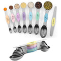 ChefAide Pack of 8 Stainless Steel Magnetic Measuring Spoons Set, Dual Sided, Stackable, Adjustable Teaspoon and Tablespoon Measure Spoon with Leveler, Kitchen Gadgets - color: Multicolor-4, size: Magnetic Measuring Spoons