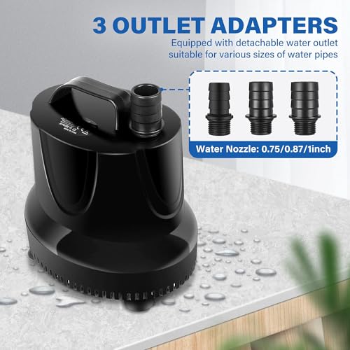 Simple Deluxe 1056GPH Submersible Water Fountain Pump, (4000L/H, 85W) Quick Water Change Aquarium Pump, 13ft High Lift, for Fish Tank, Pond, Hydroponics, Black - size: 1056 GPH (New Model)