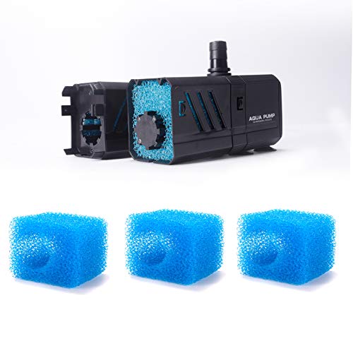 Submersible Water Pump Filter Aquarium Air Pump with 2 Section Filters for Fish Tank Turtle Tank Pond Saltwater Freshwater (3pcs Filter Replacement)