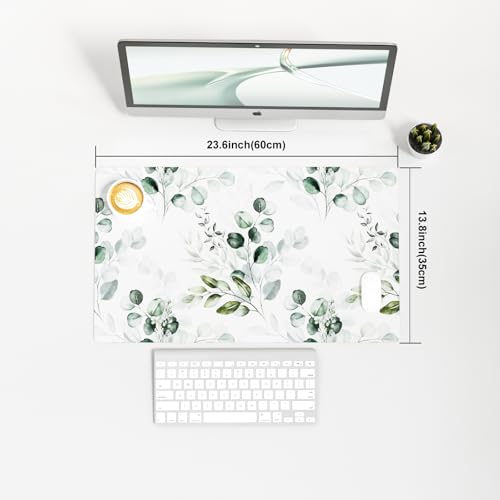 Colorful Star Large Mouse Pad, PU Leather Waterproof Desk Mat, Computer Gaming Mouse Pad, XXL Full Extended Mousepad Non Slip Desk Pad for School Office Home 23.6" x 13.8" - Soft Eucalyptus - color: Soft Eucalyptus, size: 23.6L x 13.8W inches
