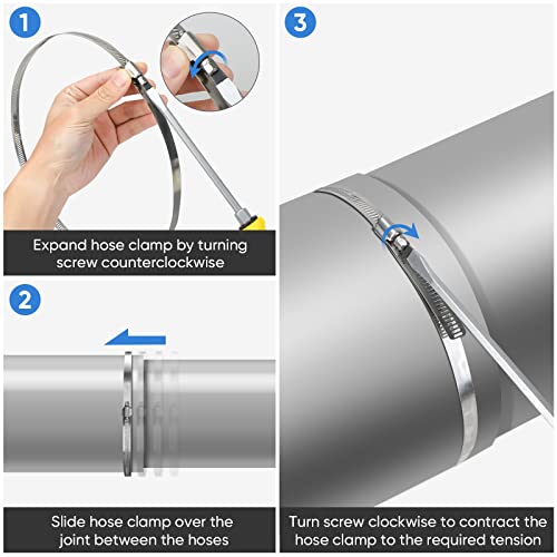 TICONN 12PCS Hose Clamp Set - 3''–4'' 304 Stainless Steel Worm Gear Hose Clamps for Pipe, Intercooler, Plumbing, Tube and Fuel Line - size: SAE #56 12PCS 3"~4"