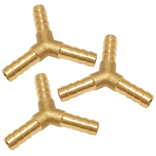 Uenede 3PCS Solid Brass 3/8"OD Barb Fittings Y 3-Way Union Intersection Hose Barb Fitting for Water/Oil/Gas - size: 3/8" Barb, style: Y (3 Way)