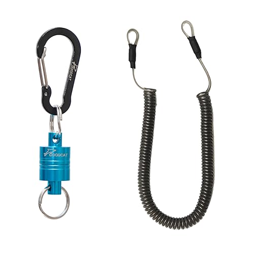 GOODCAT Strongest Magnetic Fly Fishing Net Release - Retractable Coiled Lanyard with Carabiner, Magnet Keychain Clip Retractor - color: A:Blue