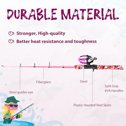 Kids Fishing Pole, Portable Telescopic Kids Fishing Poles for Boys and Girls, Fishing Rod and Reel Combo Kit with Tackle Box, and Fishing Net, Best Fishing Pole for Toddler Youth - color: Blue+Pink