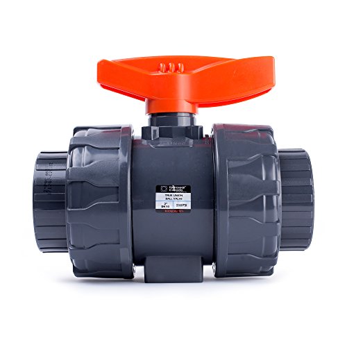 HYDROSEAL Kaplan 2’’ PVC True Union Ball Valve with Full Port, ASTM F1970, EPDM O-Rings and Reversible PTFE Seats, Rated at 200 PSI @73F, Gray, 2 inch Socket (2 inch) - size: 2 Inch