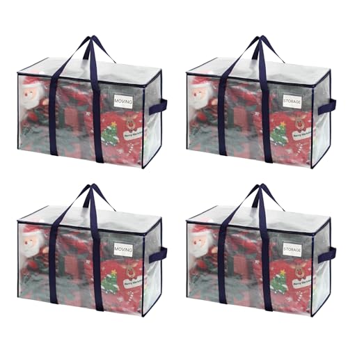 VENO 4 Pack Heavy Duty Moving Bags, Extra Large Storage Bags with Reinforced Handles & Strong Zippers, Foldable & Reusable Moving Box Alternative for Clothes & Dorm Storage - color: Clear, size: 4 Pack