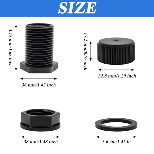 6 Packs PVC Garden Hose Bulkhead Fitting with Plug Water Tank Connector 1/2" Female NPT x 3/4" Male GHT Garden Hose Threaded for Aquariums, Rain Barrels, Sinks