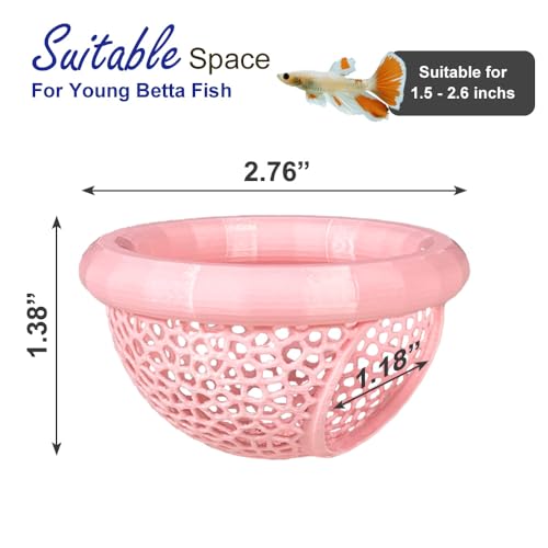 Floating Betta Hammock with Suction Cup, Shrimp Cave, Betta Fish Feeding Rings,3D Printed Aquarium Decor (Pink, Medium) - color: Pink, size: Medium
