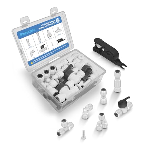26Pcs 1/4" Quick Connect Water Line Fittings Kit, Push to Connect Fittings (Ball Valve, Check Valve, T, L, Y, I & Professional Tubing Cutter) for RO/DI, Refrigerator, Ice Maker