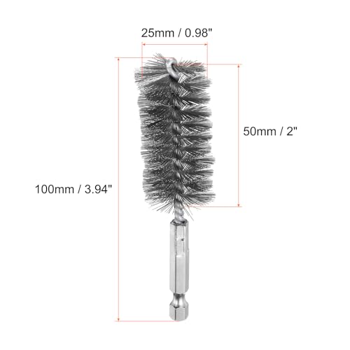 HARFINGTON 10Pcs Stainless Steel Bore Brush 25mm Dia 4" Long Cleaning Twisted Wire Brush with Handle 1/4" Hex Shank for Tubes, Ports, Bearings - size: 25mm