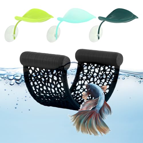 Bettas Fish Hammock Aquarium Floating Bettas Fish Skins with 3pcs Bett-a Fis-h Leaf Pad Floating Bett-a Hide & Shrimp Cave Hiding Feeding(Color:Blackwhite)