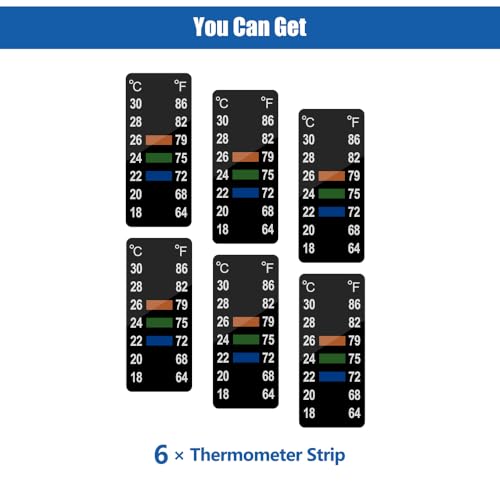 Adhesive Fish Tank Thermometer Strip Aquarium Thermometer Sticker Display 64-86℉ (18-30℃) Brewing Thermometer Test Strip 6 PCS (1.58" x 0.67") - size: 1.58" x 0.67"
