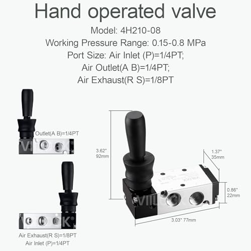 Pneumatic Air Hand Lever Valve, 5 Way 2 Position 1/4”NPT Solenoid Valve Manual Control Direct Driving Type Push-Pull 4H210-08 - size: 1/4"NPT, style: 5 Way 2 Position