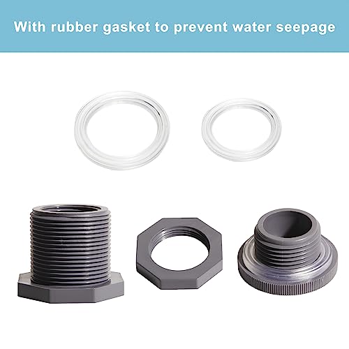 Ququyi 1 Inch PVC Bulkhead Water Tank Connector Adapter Fitting with Plugs Thru-Bulk Pipe Fitting for Rain Barrels, Aquariums, Ponds(Set of 1) - size: 1"-1pcs