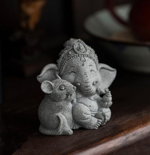 livelyfish Small Elephant Statue Sandstone Figurine Hindu Meditation Buddha Sculpture for Fish Tank Aquarium Decoration (C) - color: C