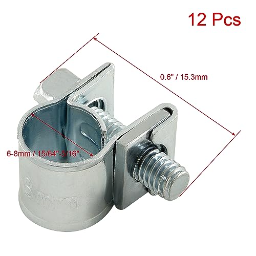 12pcs Gas Line Clamp(6-8mm), Zinc Plated Mini Fuel Hose Clamp Adjustable Tube Clamp for Pipe Fuel Line - size: 6-8mm