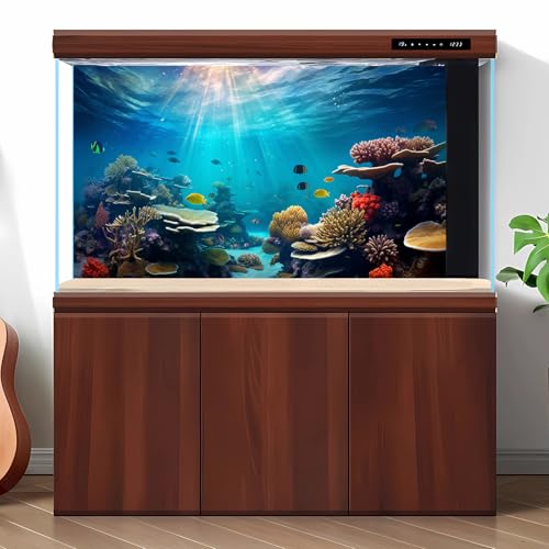 Coral Reef Fish Tank Background Under The Sea Aquarium Background Ocean Floor Terrarium Backgrounds Deep Ocean Reefs Sunray Tropical Fish Underwater Aquarium Tank Backgrounds 24x12in - color: Reef Brown, size: 24(W)x12(H)inches/ 60(W)*30cm(H)