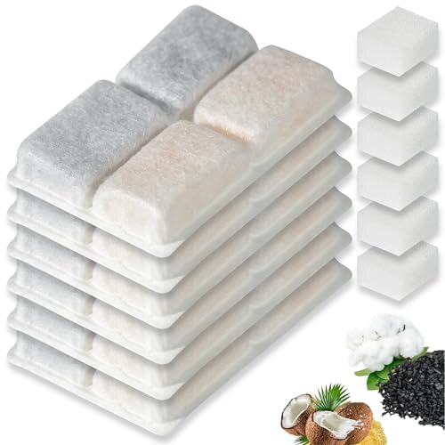 Cat Water Fountain Filters Replacement Compatible with 67oz/2L Pet Water Fountain with LED Light, Filters for Cat Dog Indoor with Pre-Filter Foam Sponges(6+6 Packs)