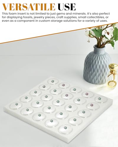 Novel Box Gem Jars 25 Small Size Gemstone tray | White Tray Foam Sheet 7.8X7.8X0.75 | Jewelry Display Rock Storage Box Insert | Gemstone display Trays for Collectibles - color: White Foam Liner with 25 Gem Jars