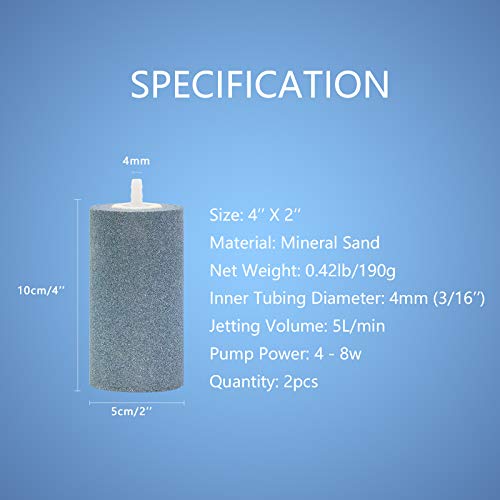 2Pcs 4 X 2-inch Large Air Stones Cylinder for Hydroponic Systems, Ponds, Aquarium, Fish Tank