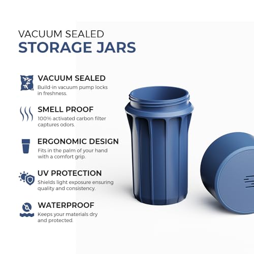 Staze Air Tight Smell Proof Container (148ml) – Vacuum Seal Jar - Waterproof Food Storage Canister, Portable Small Smell Proof Jar for Coffee, Herb, Spice & Gummies - (MIDNIGHT TRIO) - color: MIDNIGHT TRIO