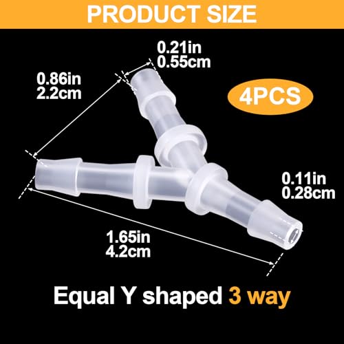 PAGOW 4 Pcs Hose Barb Fitting, 3/16" Plastic Hose Barb Tee 3 Way Y Shape Barbed Fitting for Air Line Tubing Pipe, Oxygen Tubing Pipe, Household Fuel, Gas, Water - size: 3/16" (4 Pcs)