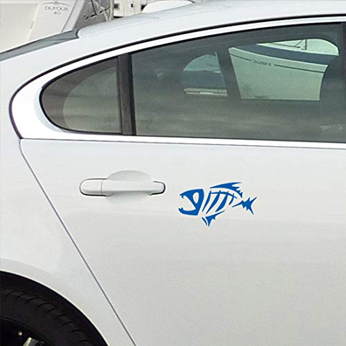 Fish Skeleton (Azure Blue) (Set Of 2) Premium Waterproof Vinyl Decal Stickers For Laptop Phone Accessory Helmet Car Window Bumper Mug Tuber Cup Door Wall Decoration - color: Azure Blue, size: 19 inches x 10 inches