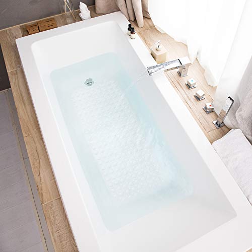 TEESHLY Bath Tub and Shower Mats, Non-Slip 39 x 16 Inch Extra Long Bathtub Mat, Machine Washable BathMat with Drain Holes, Suction Cups for Bathroom (Opaque White) - color: Opaque White