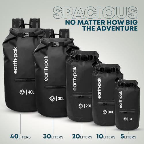 Earth Pak Waterproof Dry Bag with Zippered Pocket - Waterproof Dry Bag Backpack Keeps Gear Dry - color: Black, size: 5L