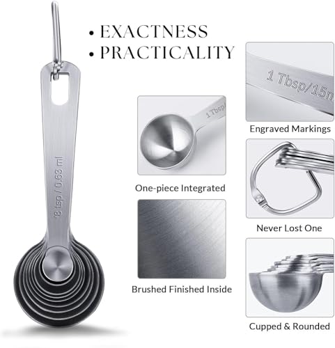 9PCS Measuring Spoons Set Stainless 1 tbsp, 1/2 tbsp, and 1-1/16tsp Steel Measuring Spoons for Cooking Baking Spice Jars and Liquid Ingredients - size: 9 Pcs